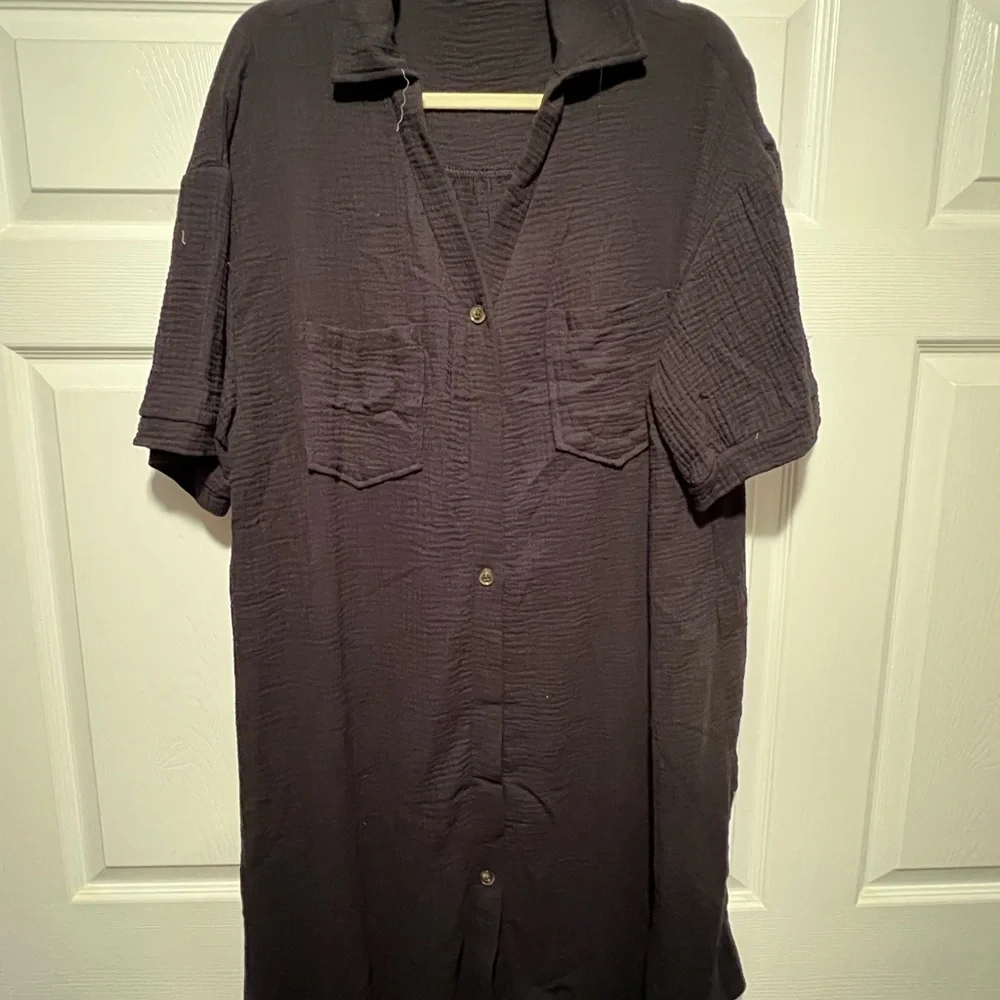 Bundle of Button Down Shirt Dresses - Coral, Black, Emerald. Set of all 3 - Picture 2 of 4